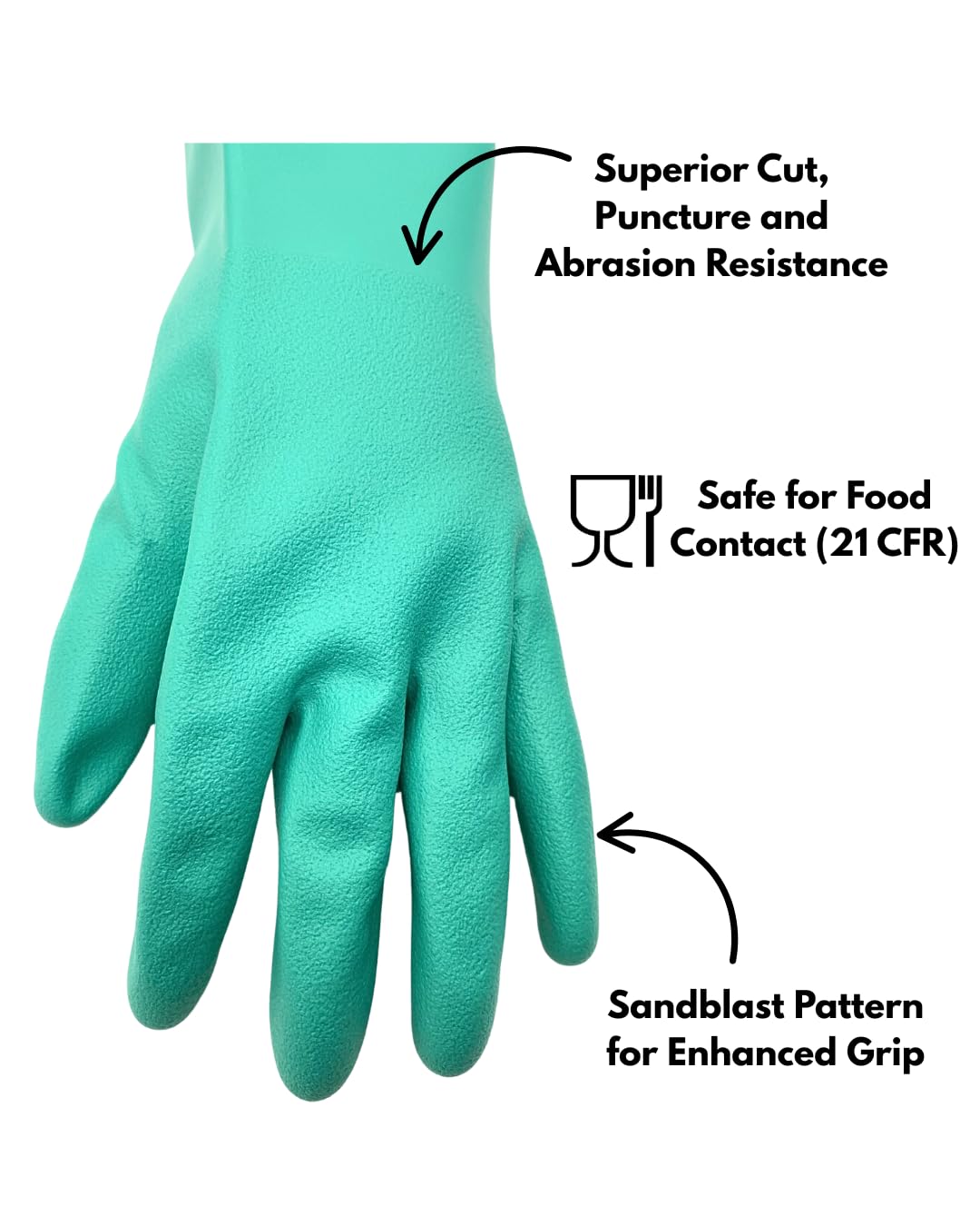 Nitri-Clean, Green Nitrile, 22mil, 18" Length, Unlined Gloves, Size Large, Sold By Pair