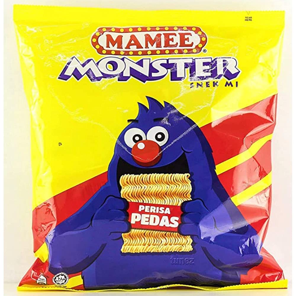 Mamee Malaysia Mamee Monster Chicken BBQ Spicy Pedas Flavour Instant Noodles Tea Time Snack Food Halal Ayam Pedas 7.05oz 1 Pack x 200g (8 Packs)