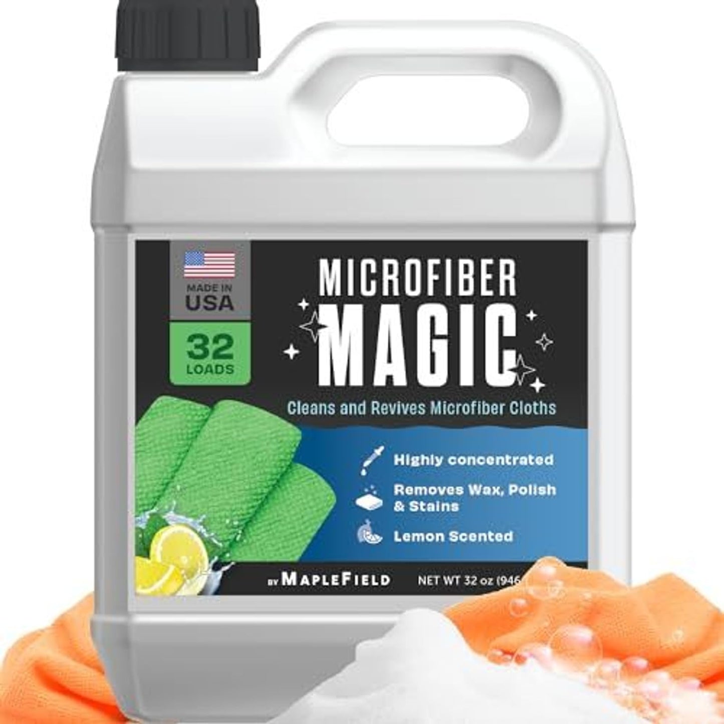 Maplefield Concentrated Microfiber Detergent - Deep Cleaning Power & Cleaning Liquid for Microfiber Cloths - Refreshing Lemon & Towel Laundry
