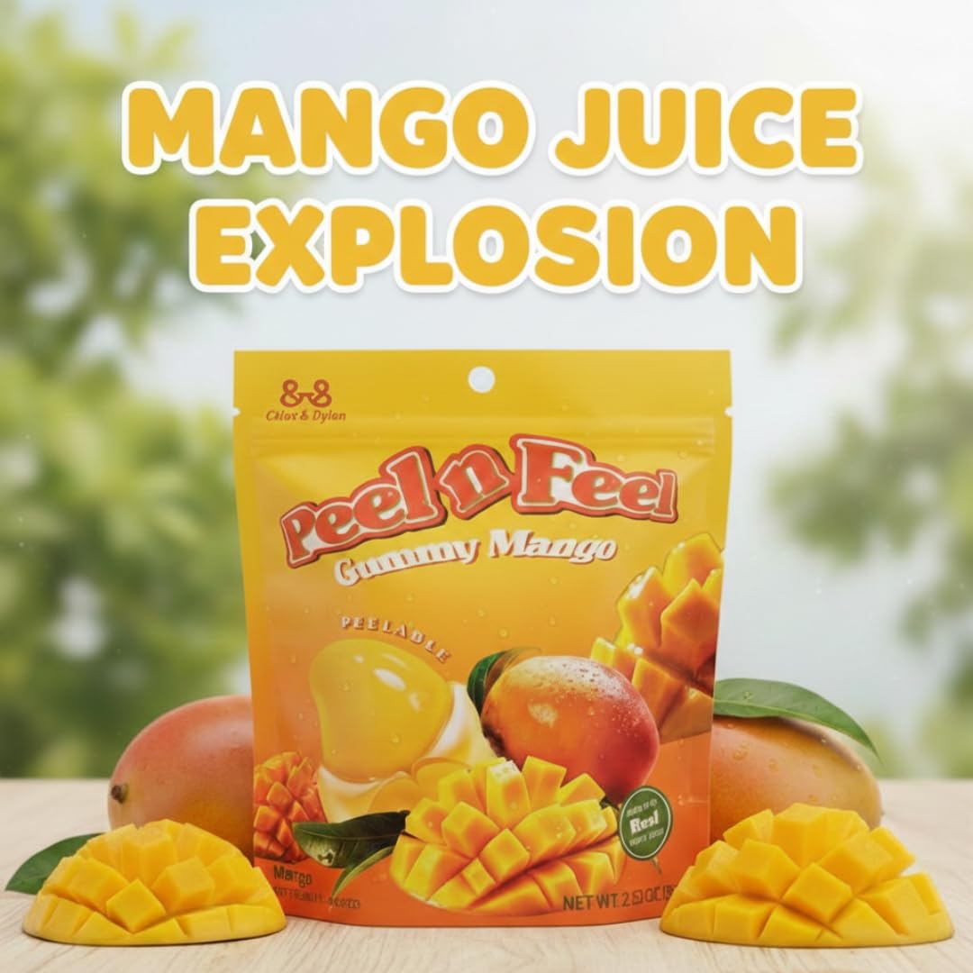 Peel n Feel Gummy Mango Jelly, Peelable Gummies with Real Mango Juice, 3 packs 8.47oz