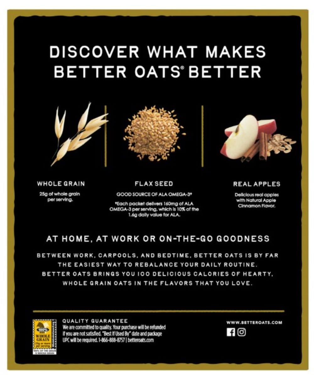 Better Oats Instant Oatmeal Apples & Cinnamon 9.8 ounce ( Pack of 3 )