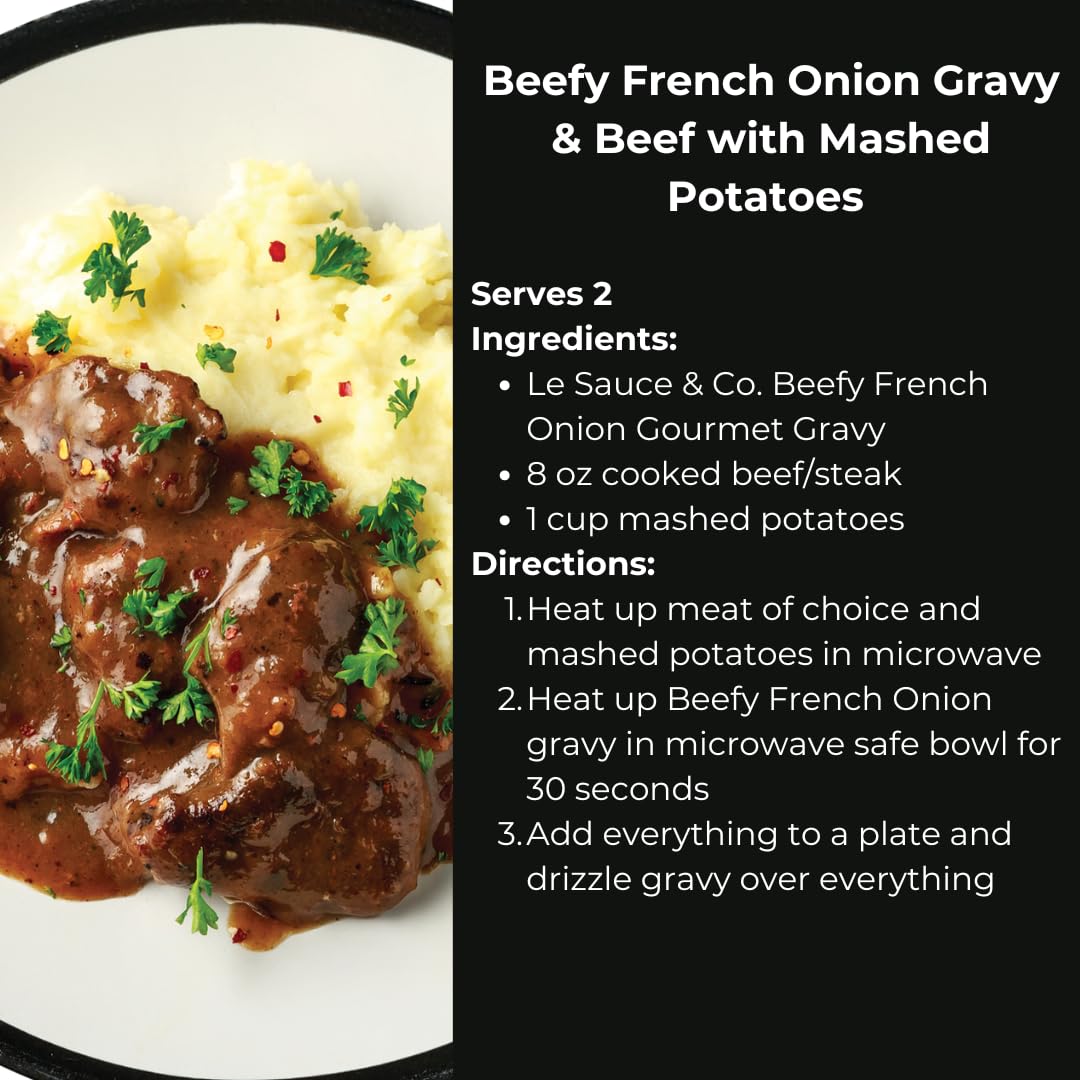 Le Sauce & Co. 4 serving Beefy French Onion Gourmet Gravy - Steak Sauce, Chicken Sauce, Dressing, Meats Prepared Foods, Pre-made Sauce for Chicken or