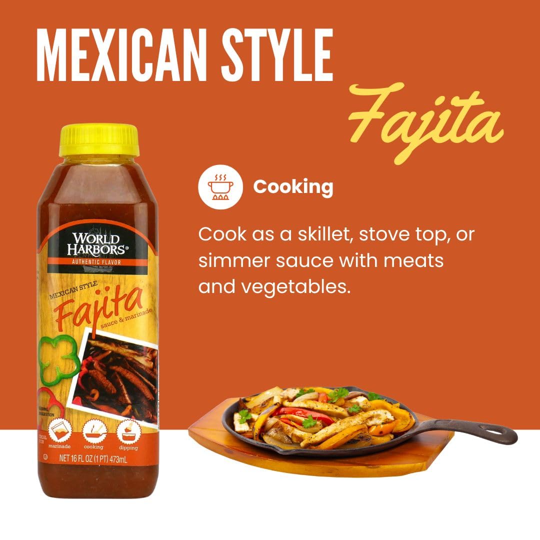 World Harbors Mexican Style Fajita Marinade, 16-fl. oz. plastic bottles (Pack of 6)