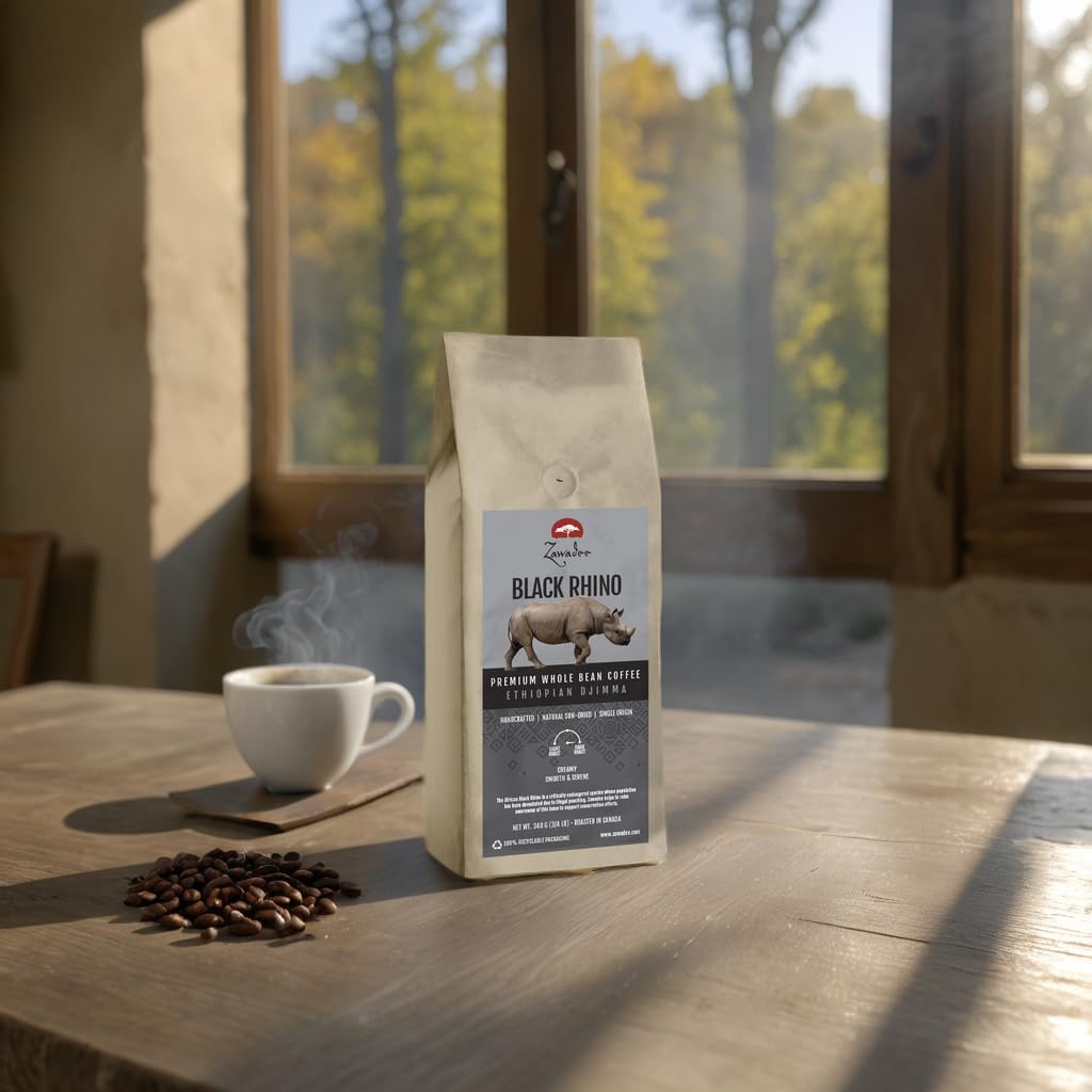 Whole Bean Coffee Black Rhino Ethiopian Djimma 3/4 lb 340 grams