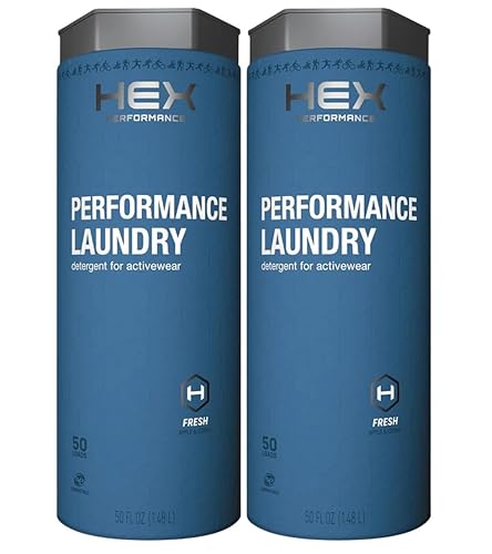 HEX Performance Laundry Detergent, Fresh Scent, 100 Loads (50ld Pack of 2) - Concentrated Activewear Detergent for Odor Removal, Sweat & Residue
