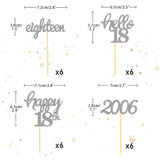 24 Pcs Glitter 18th Birthday Cupcake Toppers for Celebrating 18th Birthday Party Decorations for Eighteen Years Old Birthday Party Supplies (Silver)