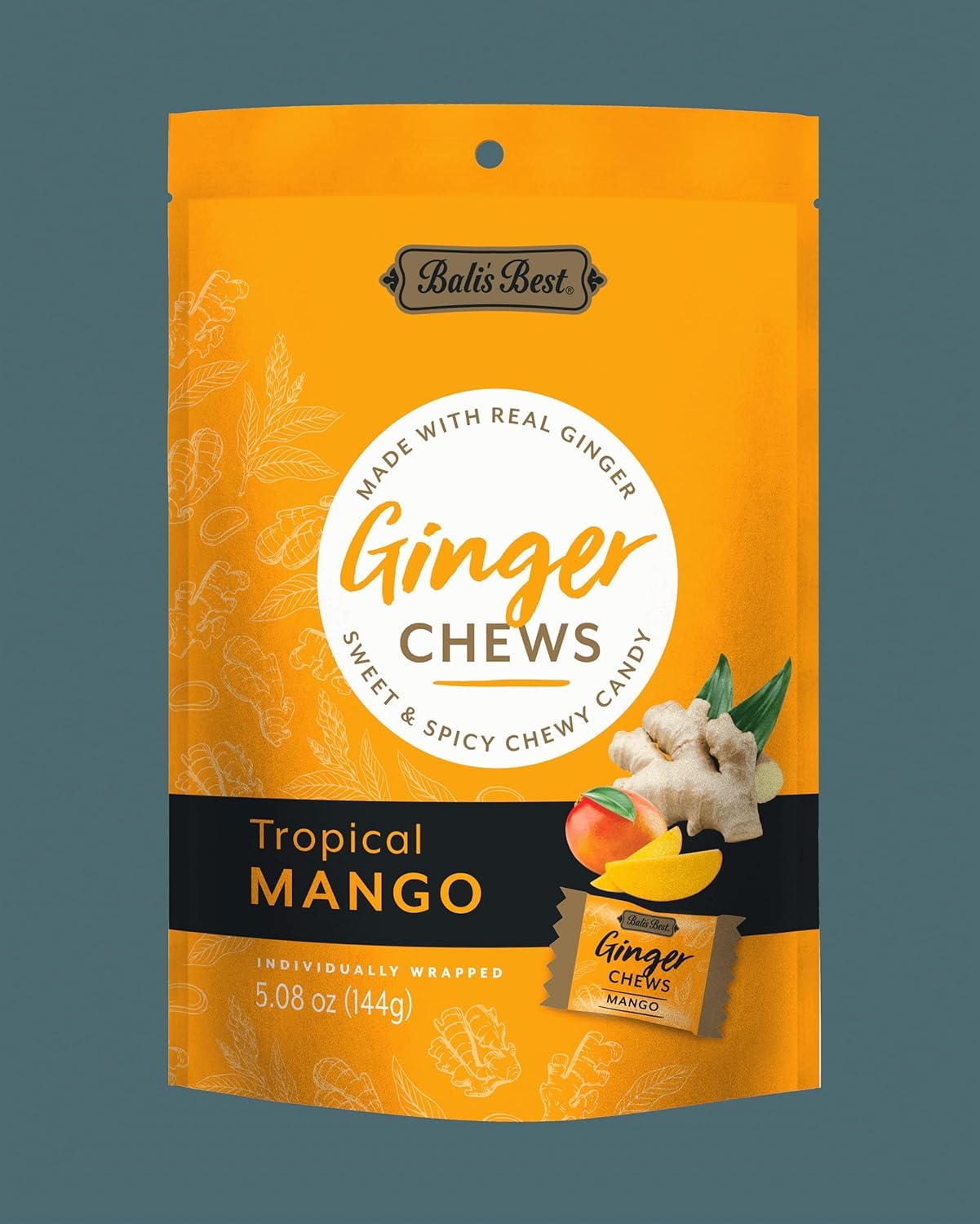 Bali's Best Ginger Chews, Tropical Mango Flavor, 5.08 Oz (Pack of 3), Individually Wrapped Soft Candy, Made with 100% Real Ginger, Digestive Health