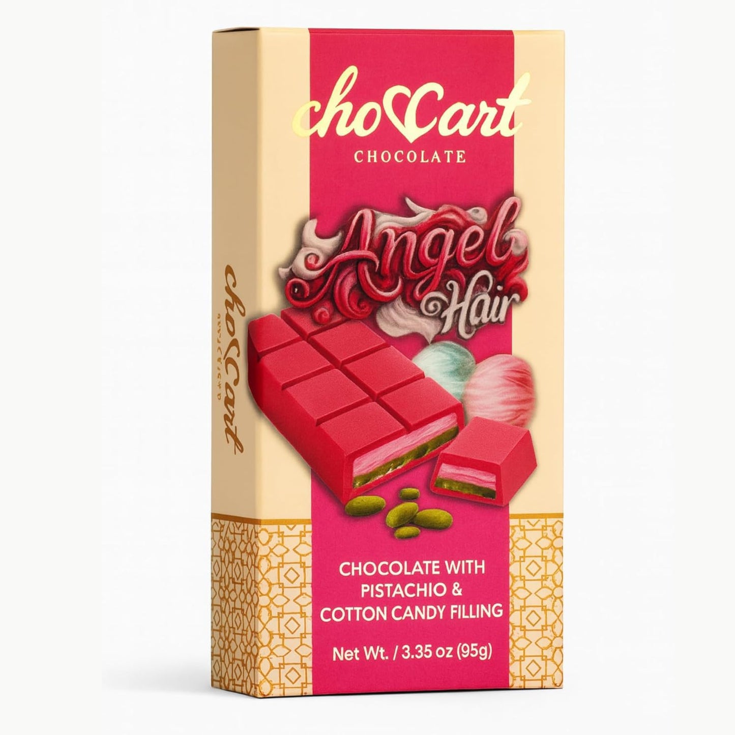 ChocCart Angel Hair Dubai Chocolate Milk Chocolate with Pistachio & Cotton Candy Filling - Viral Knafeh Chocolate Dessert Bar in Luxury Gift Box, Rich