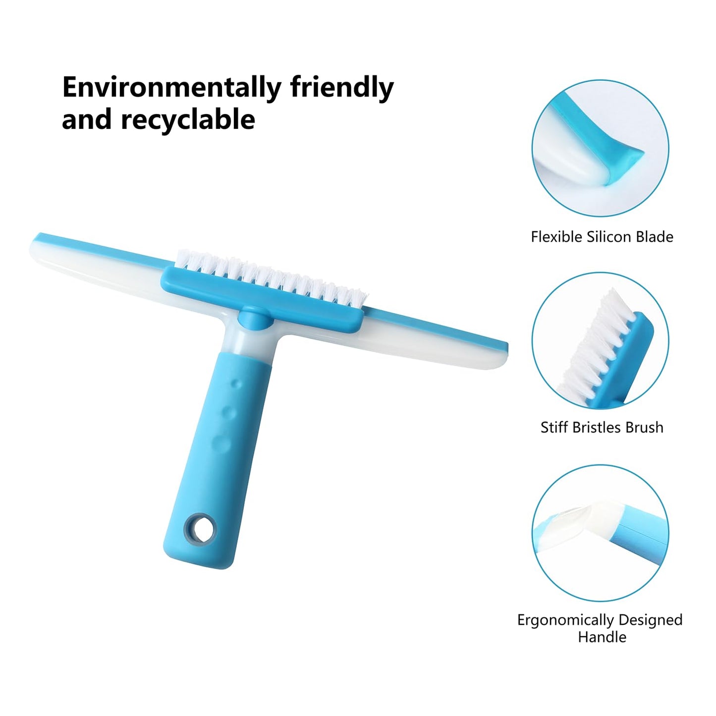 Shower Squeegee for Glass Doors, MEIBEI Squeegee for Shower Glass Door, Multi-Purpose Silicon Squeegee with Groove Gap Brush for Car Windshield, Tile