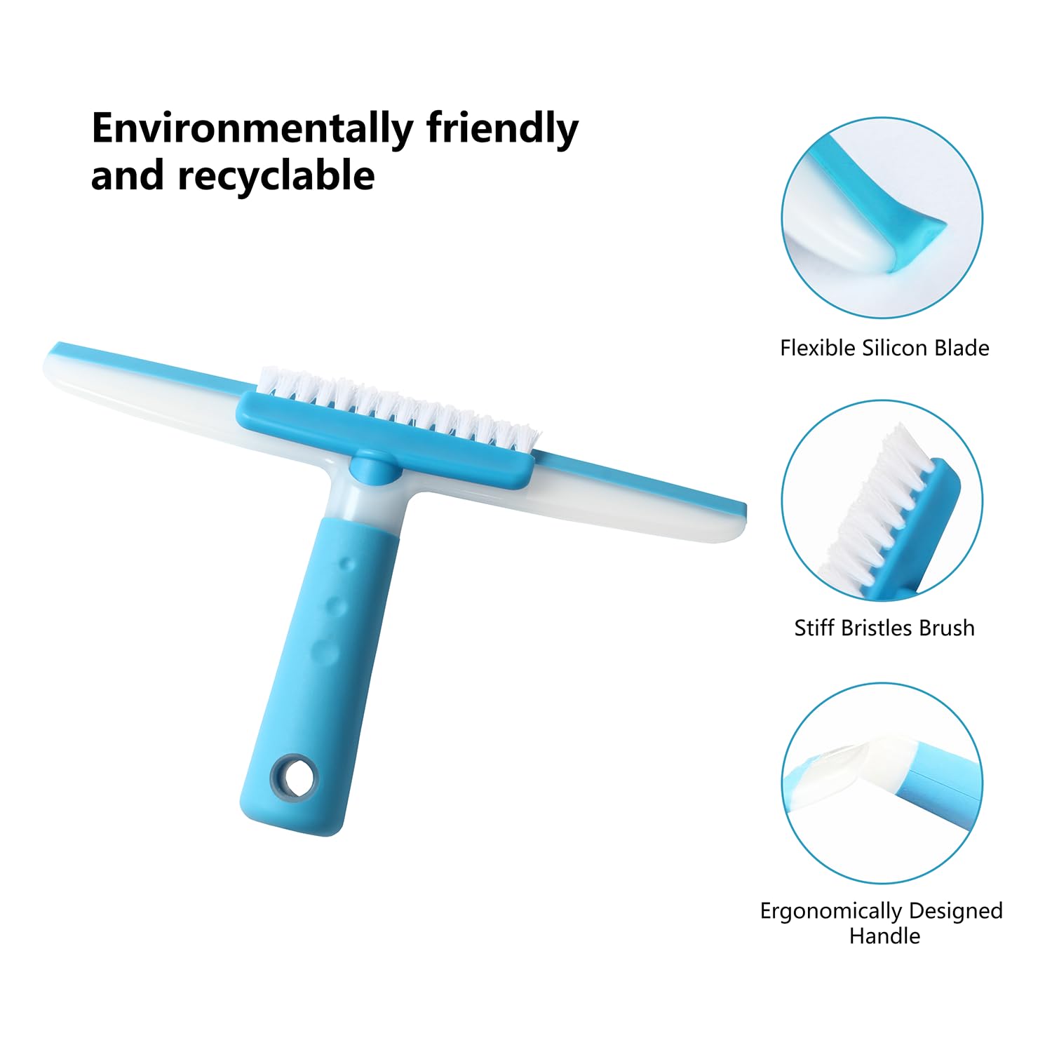 Shower Squeegee for Glass Doors, MEIBEI Squeegee for Shower Glass Door, Multi-Purpose Silicon Squeegee with Groove Gap Brush for Car Windshield, Tile