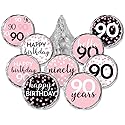 Pink, Black, and White 90th Birthday Party Favor Chocolate Kisses Candy Stickers - 180 Count, 90th Birthday Decorations for Women