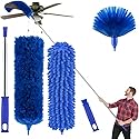 Buysenton Cobweb Duster with Extension Pole, Washable Cleaning Duster Kit with 3 Duster Heads, Cobweb Duster, Corner Brush, 15-100 Inch Long Aluminum