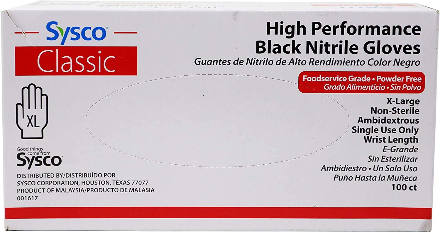 SYSCO HIGH Performance Nitrile Gloves Size XL Powder Free - 100 Gloves per Box