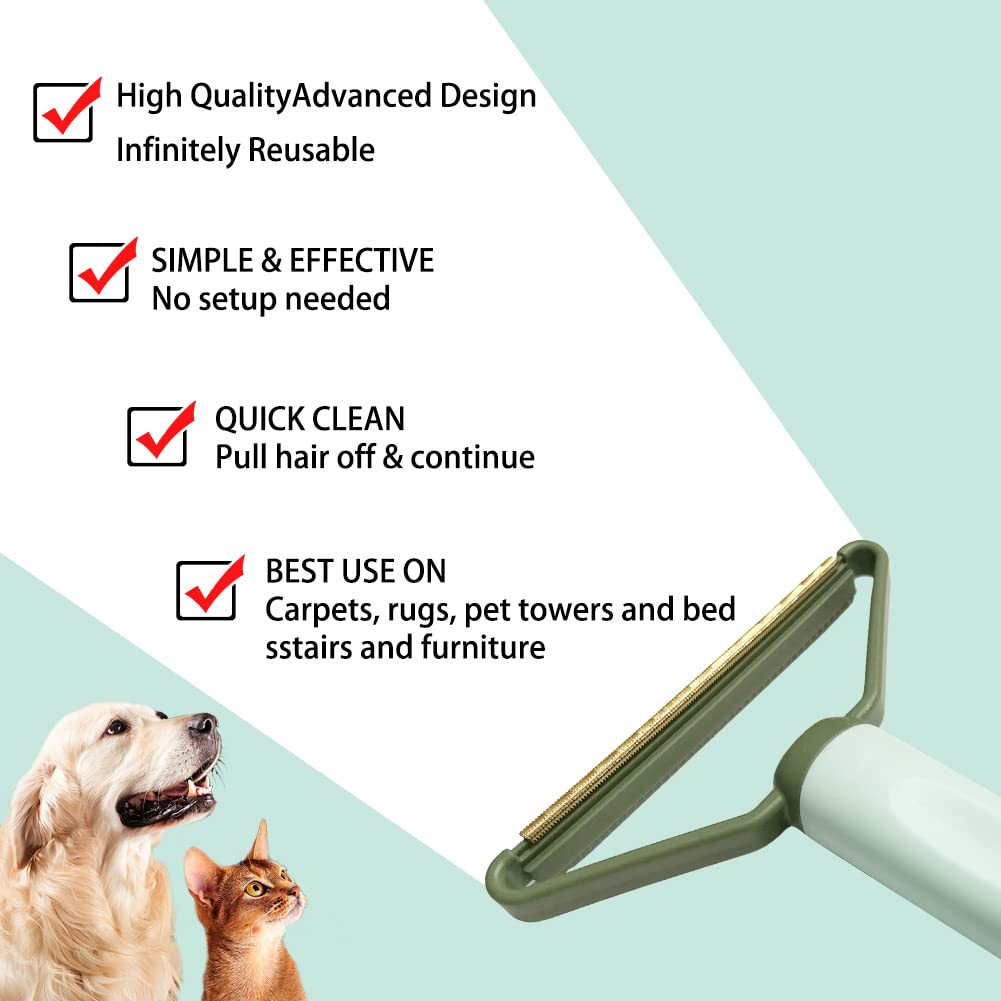 Pet Hair Remover Portable,Dual-Head Cleaner for Carpet, Car, and Fur?Carpet Cleaner?Reusable Lint Remover for Dogs and Cats,3 Color Options (Cyan)