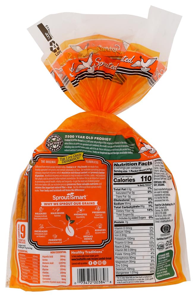 Food For Life Frozen Pita Bread Ezekiel Organic, 10 Ounce