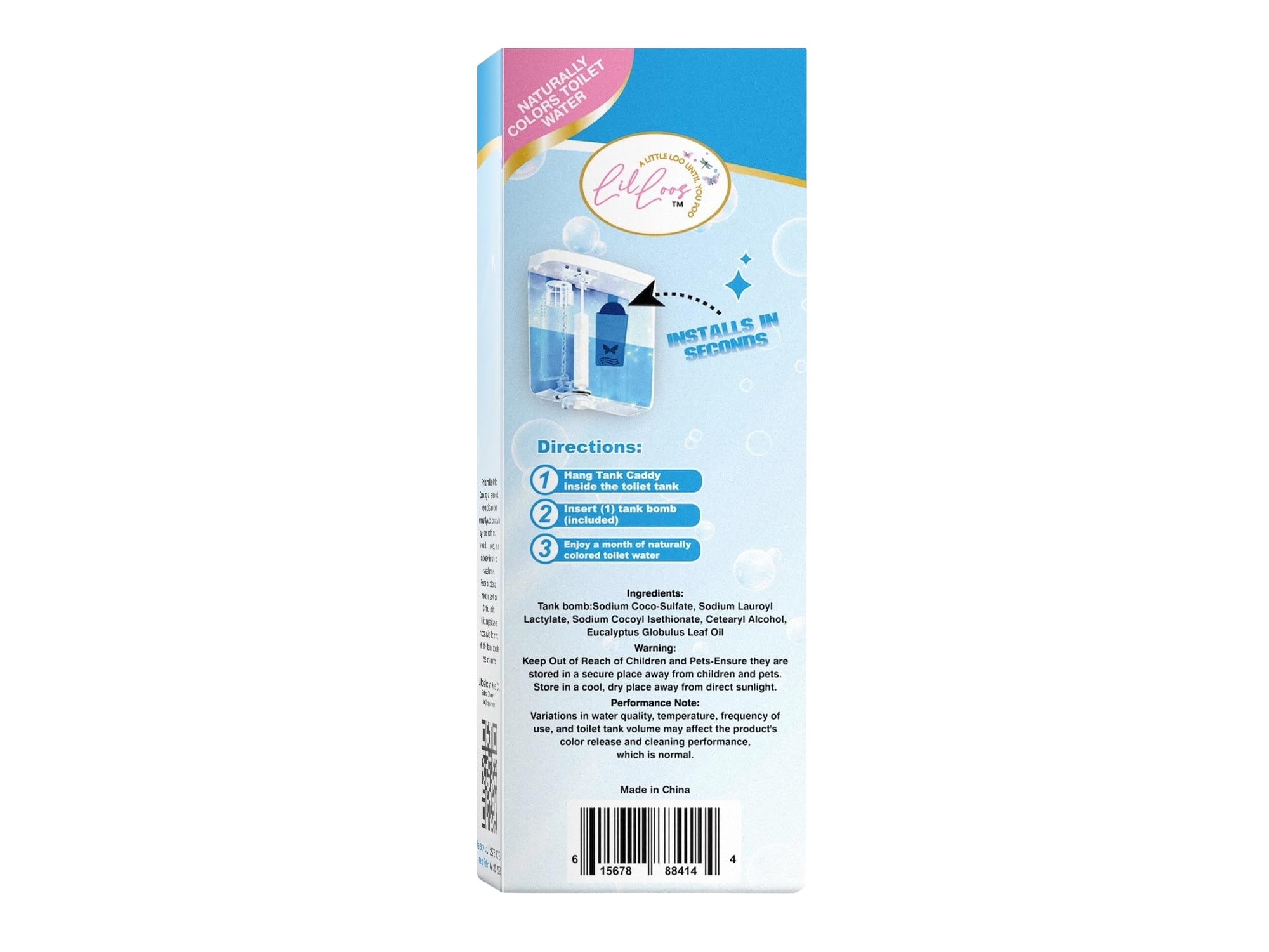 Lil Loos Toilet Tank Cleaner Tablets, Eucalyptus Tank Bombs + Caddy, Drop in Toilet Bowl Freshener, Eucalyptus Water Color, Bathroom Deodorizer