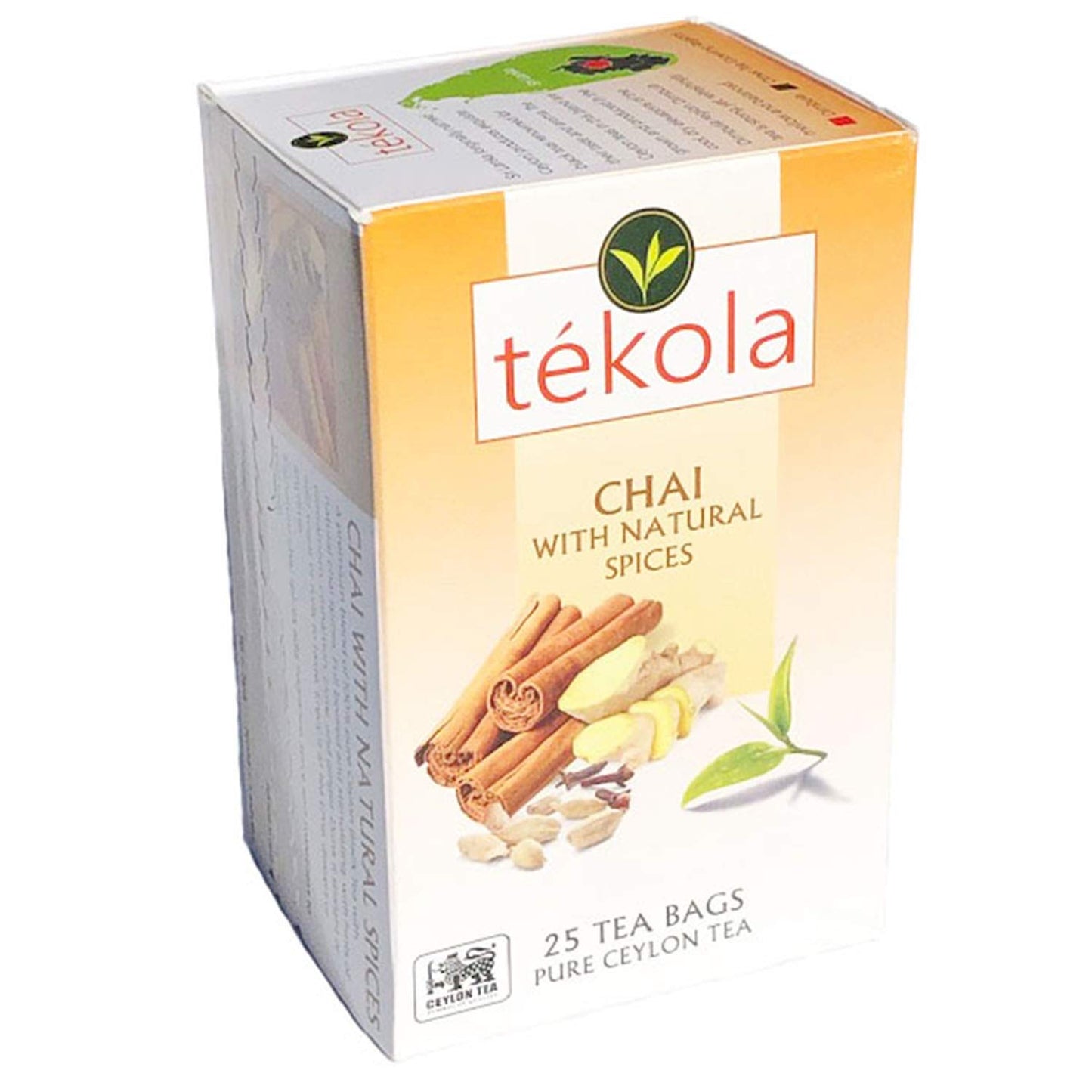 tekola, Ceylon Black Tea with Natural Chai Spices. A premium blend of 100% pure Ceylon Tea. Full bodied and stimulating, with hints of cardamom
