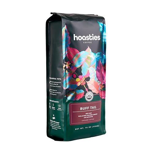 Hoasties Coffee Buff Tail - USDA Organic Dark Roast Ground Coffee, 100% Colombian Arabica, Pesticide & Chemical-Free, 16 oz