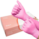 GuassLee 100 Pack Pink Vinyl Disposable Gloves - Latex Free and Power Free Food Grade Exam Gloves for Cleaning, Food Prep, Kitchen Use, Medium