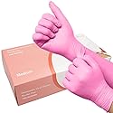 GuassLee 100 Pack Pink Vinyl Disposable Gloves - Latex Free and Power Free Food Grade Exam Gloves for Cleaning, Food Prep, Kitchen Use, Medium