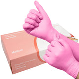 GuassLee 100 Pack Pink Vinyl Disposable Gloves - Latex Free and Power Free Food Grade Exam Gloves for Cleaning, Food Prep, Kitchen Use, Medium