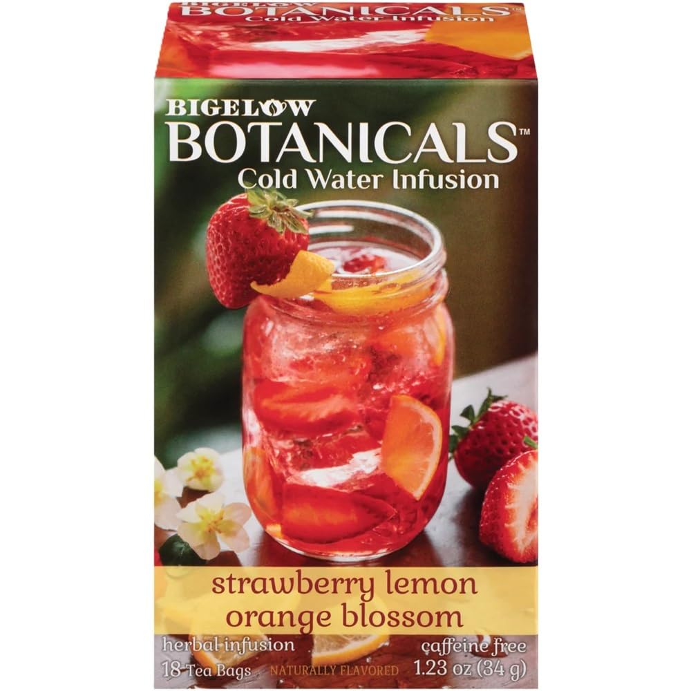 Bigelow Botanicals Cold Water Infusion Strawberry Lemon Orange Blossom Tea Bags 18 Count Box (Pack of 1), Herbal Infusion, Caffeine Free, 18 Tea Bags