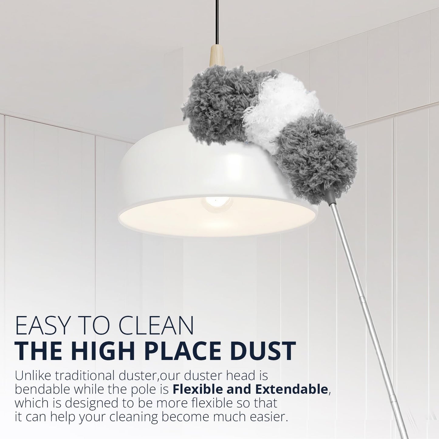 ZZ LAZYCOTTAGE Microfiber Feather Duster for High Reach, Lightweight Ceiling Fan Cleaner, 91.5" Telescopic Pole, Cobweb Duster with Extension Pole