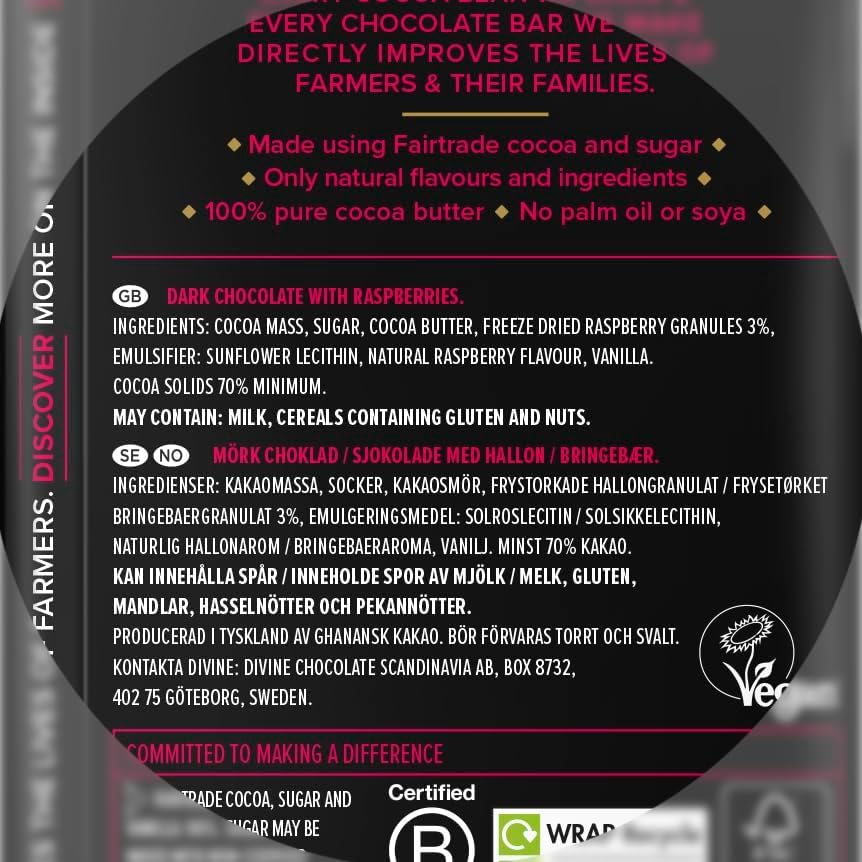 Divine Dark Chocolate with Raspberry 100g - Pack of 2