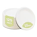 Klex Compostable 10" Sugarcane Plates (125-Pack) Disposable Eco-Friendly Biodegradable Sugarcane Bagasse Plate, Round, 10 Inch, 125 Count