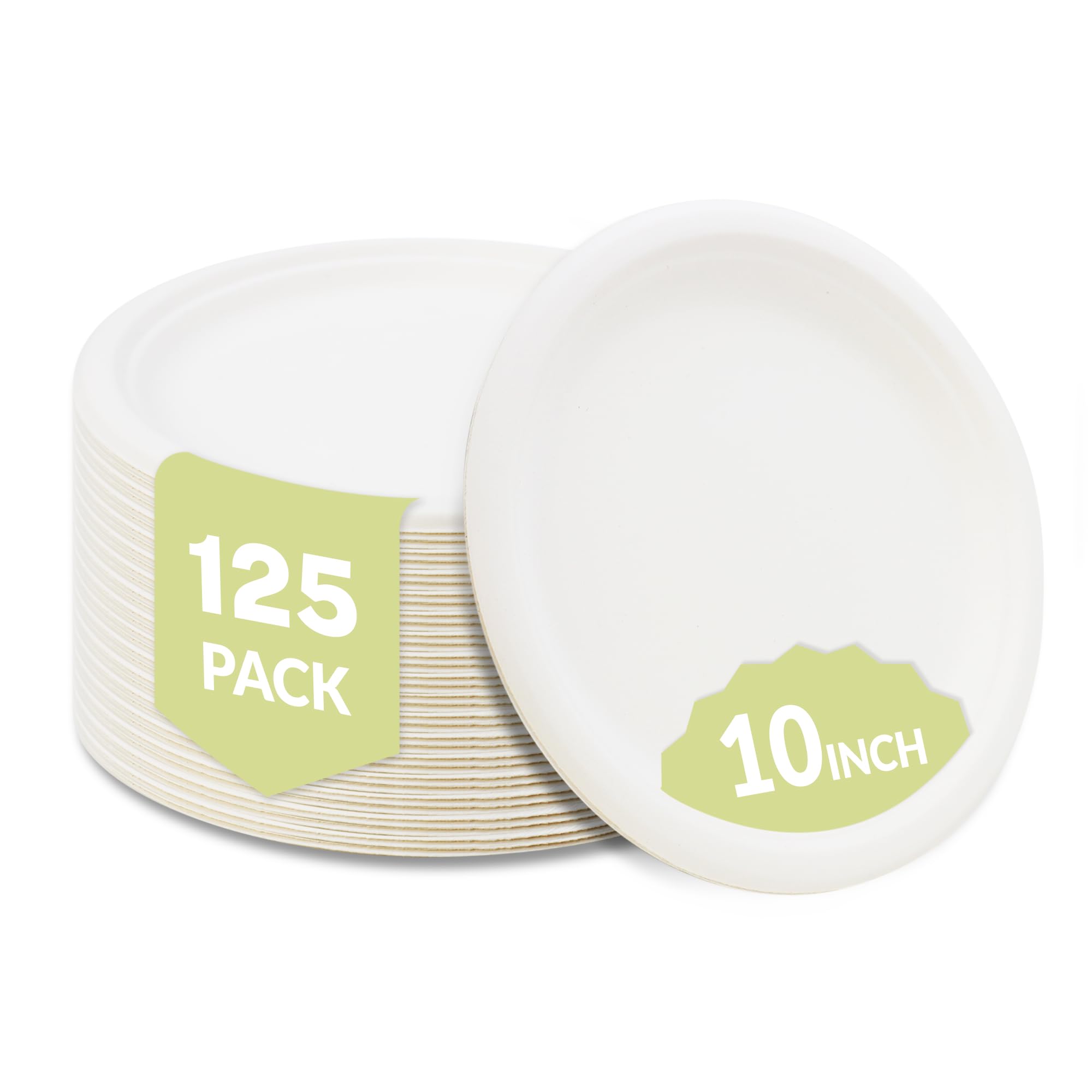 Klex Compostable 10" Sugarcane Plates (125-Pack) Disposable Eco-Friendly Biodegradable Sugarcane Bagasse Plate, Round, 10 Inch, 125 Count