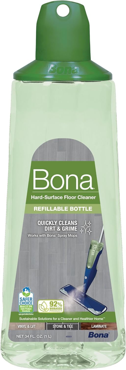 Bona Multi-Surface Hard Floor Cleaner Spray Mop Cartridge - 34 fl oz - Unscented - Refillable - Residue-Free Floor Cleaning Solution for Bona Spray