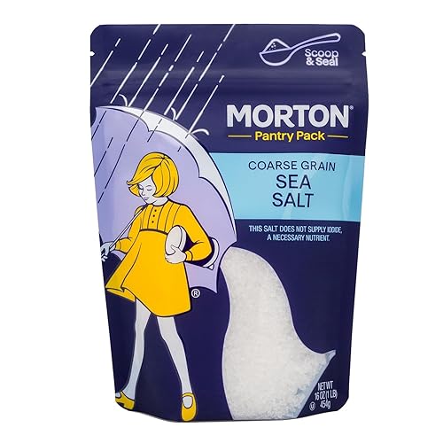 Morton Sea Salt Coarse Grain, All-Natural Sea Salt for Grinder Refill & Finishing, 1 lb Resealable Pouch, Ideal for Cooking, Seasoning & Gourmet