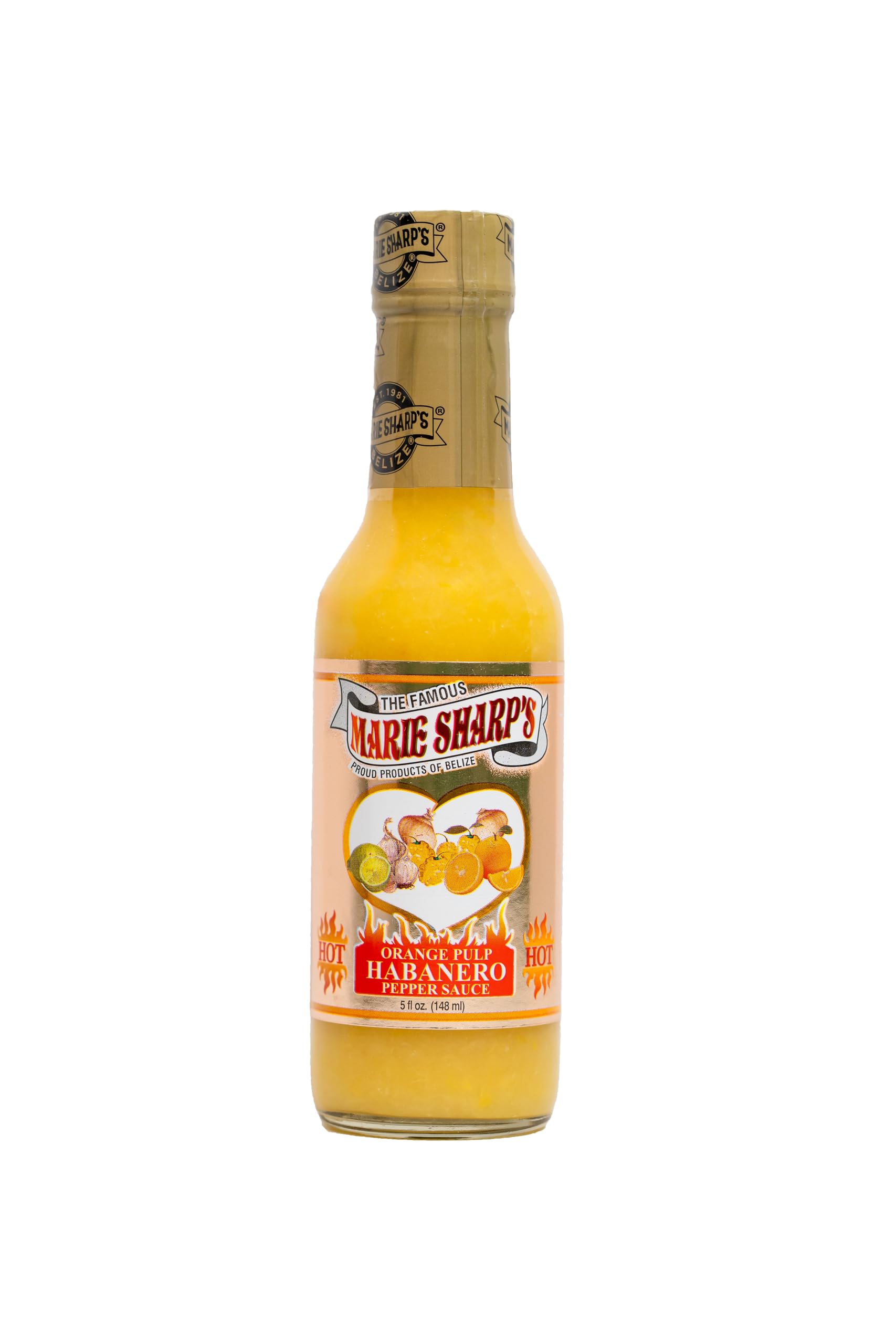 Marie Sharp’s Tropical Orange Habanero Pepper Sauce, 5 oz - Citrusy Belizean Hot Sauce with Fresh Orange & Habanero - All-Natural, Gluten-Free (Pack