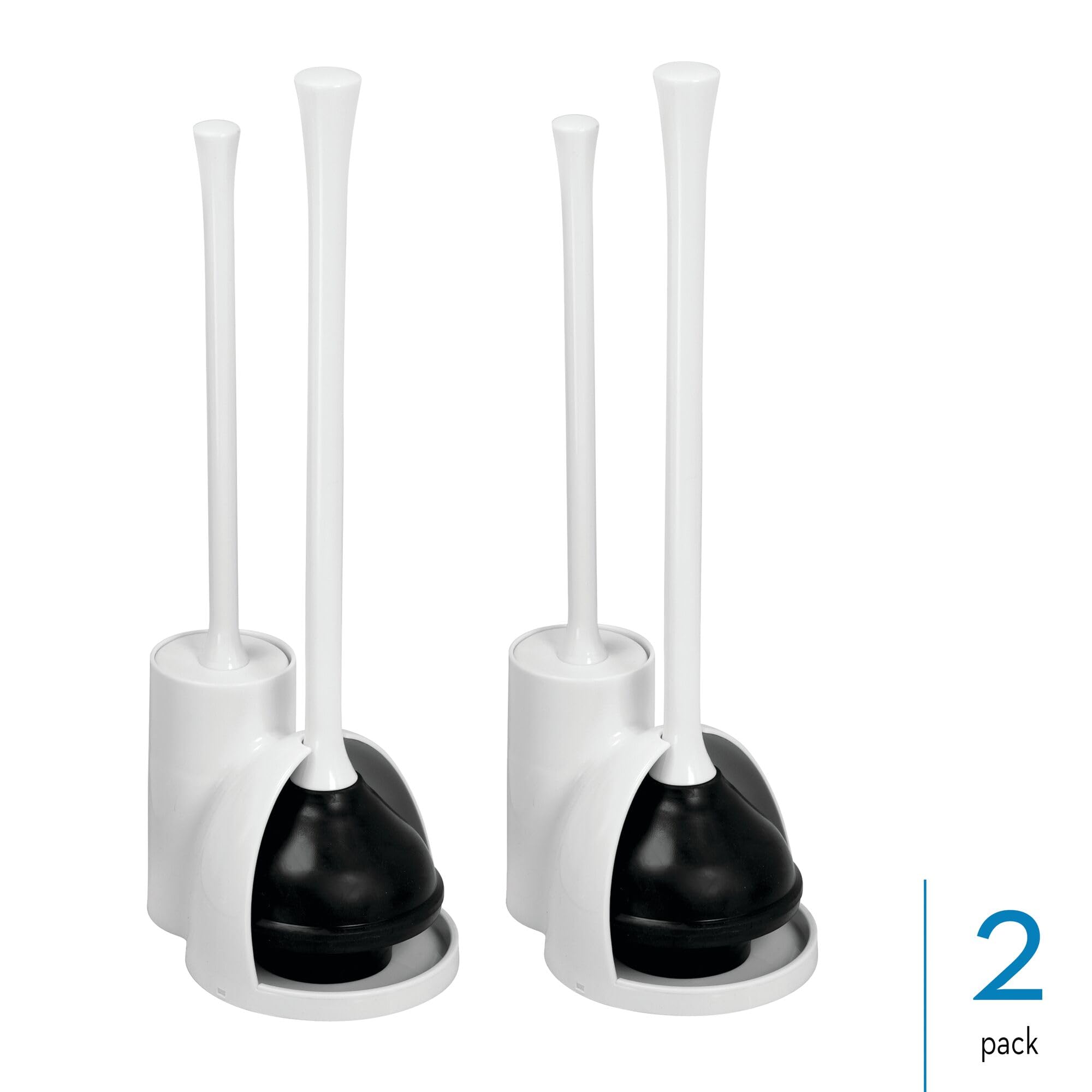 iDesign Compact Plunger Set for Bathroom Cleaning and Storage-Set of 2-White Toilet Brush