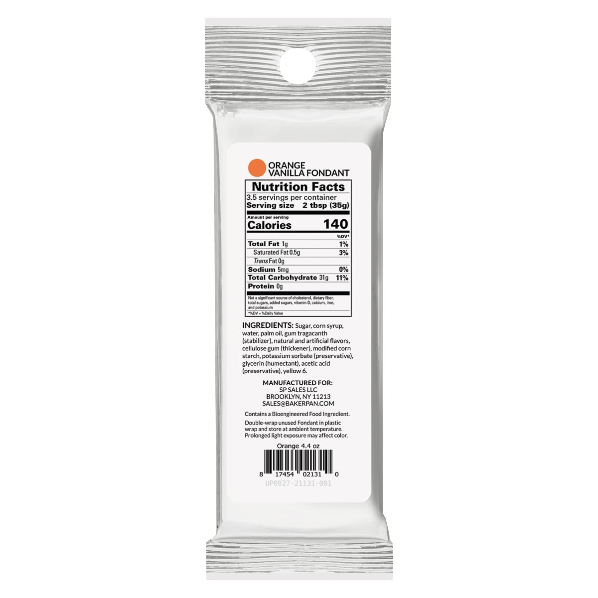 Bakerpan Premium Rolled Orange Fondant for Cake Decorating, Vanilla Flavor - 4.4 Ounces (Made in USA)