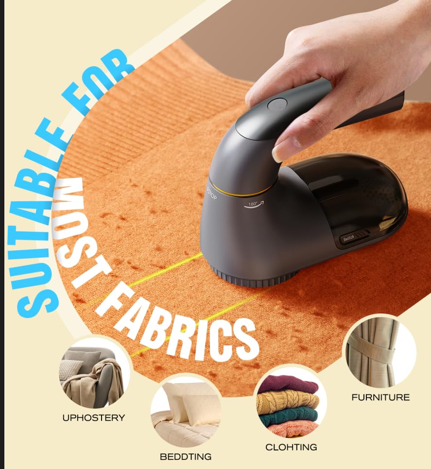POPCHOSE Fabric Shaver, Lint Remover for Clothes, Lint Shaver with 6-Leaf Blades & 2 Speed, 2000mAh Rechargeable, Sweater Shavers to Remove Pilling