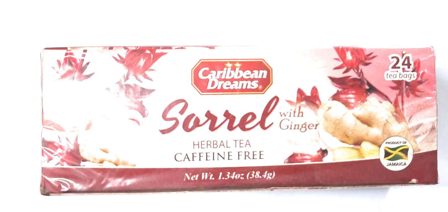 Caribbean Dreams Sorrel & Ginger Tea, 24 Tea Bags, All Natural, Caffeine Free, Herbal Tea, White, (CD S&G)