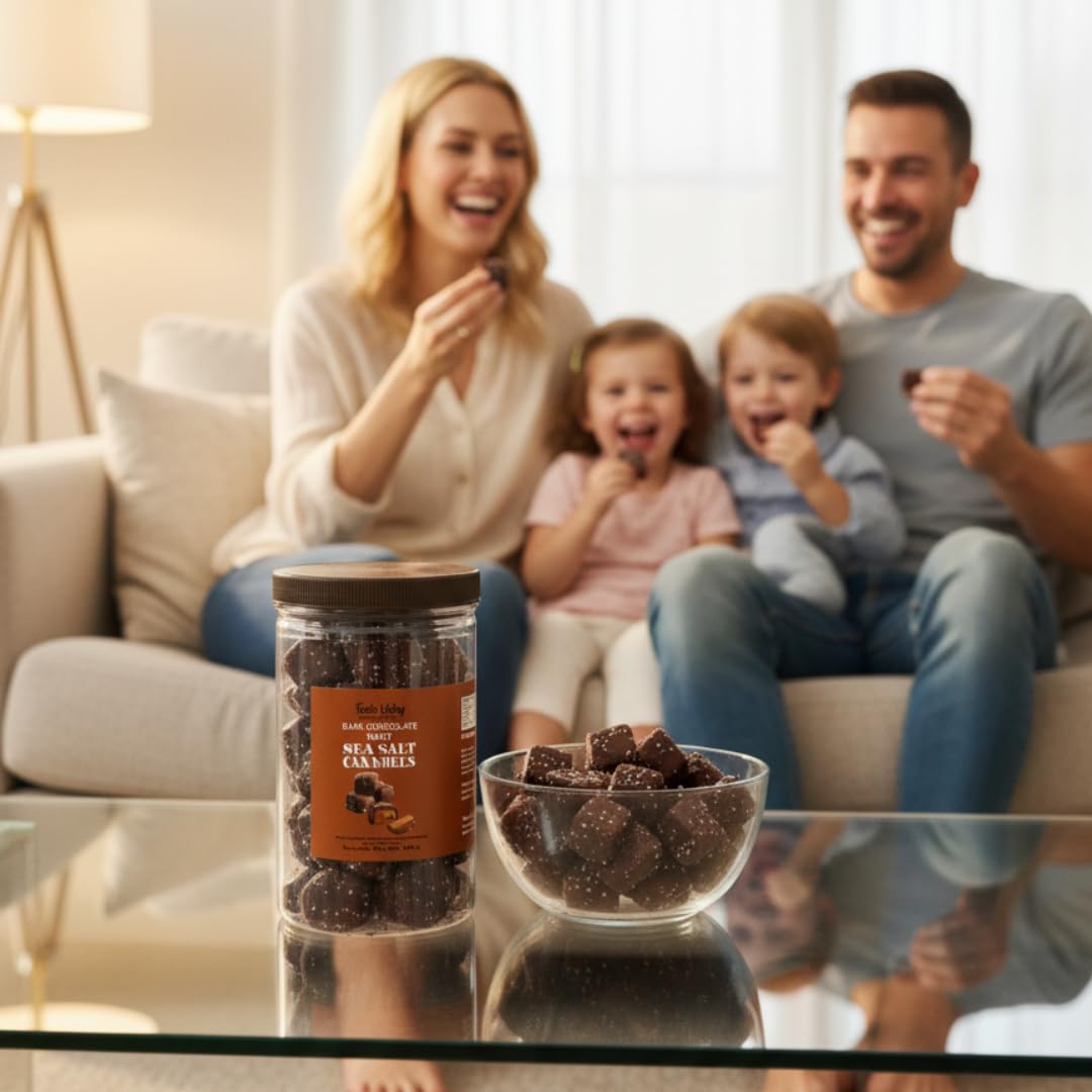 Taste Valley Dark Chocolate Sea Salt Caramels - 36 oz Bulk Resealable Jar - Soft & Chewy Gourmet Candy - Rich & Decadent Treats for Holidays, Gifts