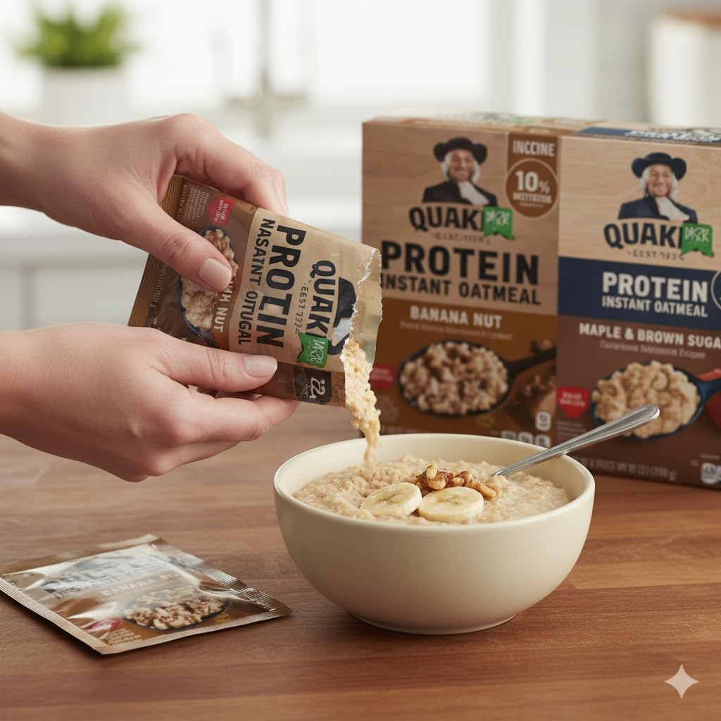Qu@ker Instant Oatmeal Protein Pack, 20 Count, Assorted Flavors, High Protein Breakfast Oatmeal Cups, Easy Hot Breakfast Cereal, Quick On-the-Go