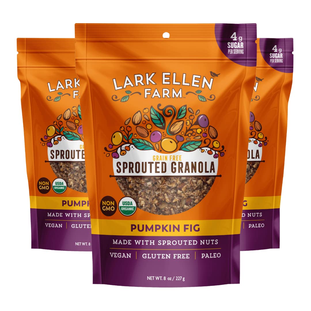 Lark Ellen Farm Grain-Free Granola, Certified Organic Raw Sprouted Vegan Clusters, Paleo & Crunchy Gluten-Free Bites for Cereal or Yogurt, Pumpkin