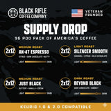 Black Rifle Coffee Company Supply Drop Variety Pack (96 Count of K Cups) - Silencer Smooth (Light), AK-47 (Medium), Just Black (Medium) & BeyondBlack