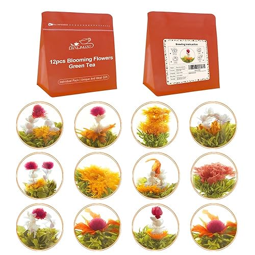LWXLJMJZC?12 Unique Varieties Blooming Green Tea Ball | Jasmine Flowering Tea | Individual Pack with Flowers?Gifts For Tea Lovers