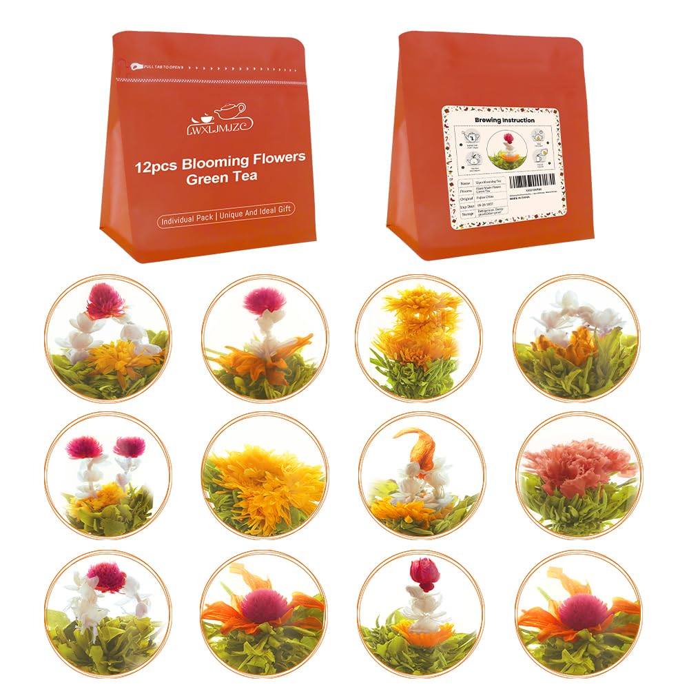 LWXLJMJZC?12 Unique Varieties Blooming Green Tea Ball | Jasmine Flowering Tea | Individual Pack with Flowers?Gifts For Tea Lovers