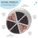 Sweets Indeed Dye Free Chocolate Sprinkles 6 Cell Jar - No Artificial Dyes Quins, Jimmies and Star Sprinkles for Baking & Decorating Cupcakes