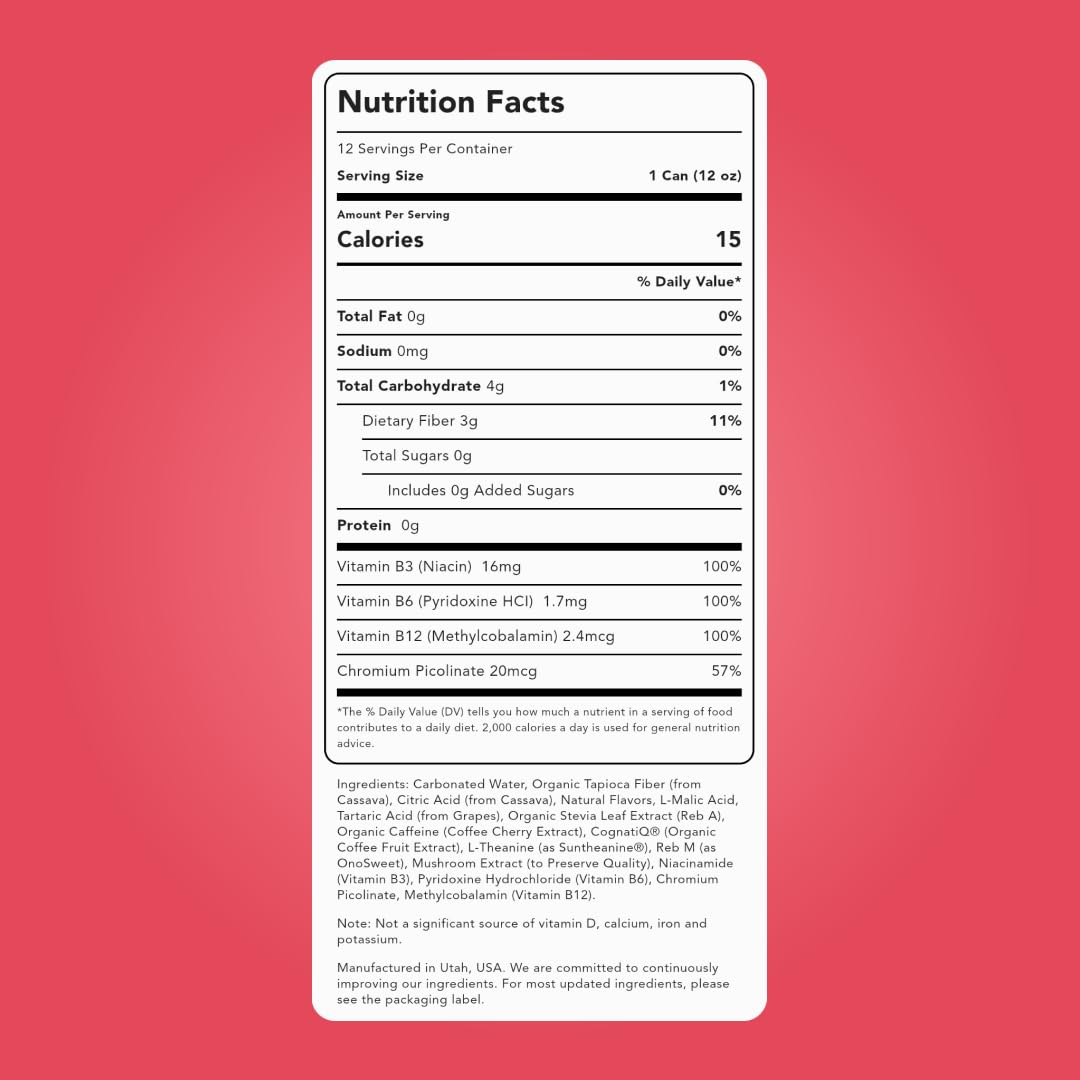 Clean Simple Eats Energy + Focus Drink, Energy Drink With 100 Mg Organic Caffeine, L Theanine, B Vitamins & Prebiotic Fiber, Naturally Sweetened, Zero