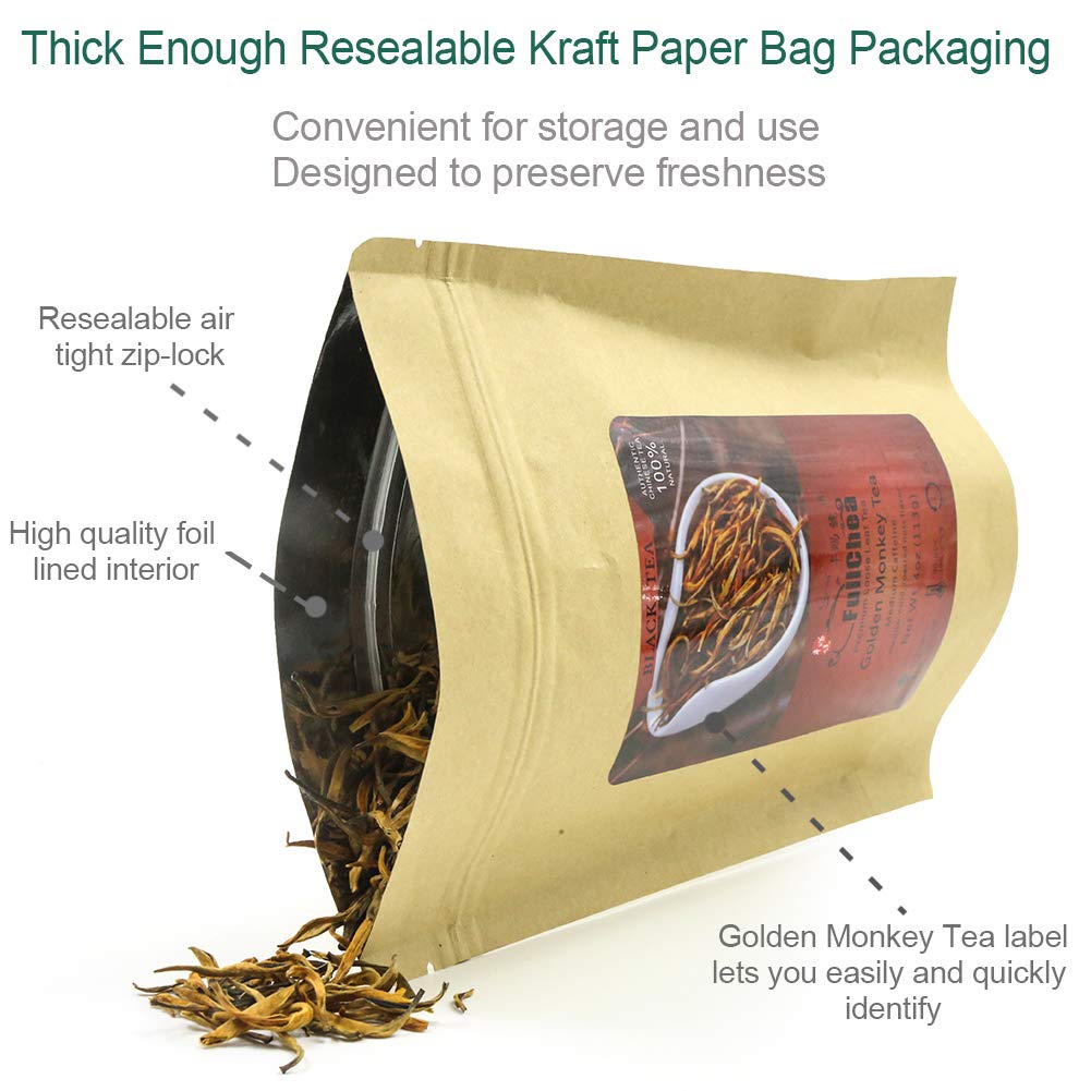 FullChea - Imperial Golden Monkey Black Tea - Yunnan Loose Leaf - Naturally Roasted Nuts Flavor - 4oz / 113g