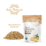 Halo Naturals Organic Ginger Root Cut & Sifted, 4 Ounces (Zingiber officinale) USDA Certified | Resealable Pouch| Packaged in The USA