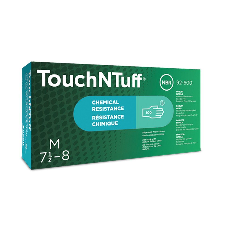 Ansell 92600M Touch N Tuff 92-600 Disposable Powder-Free 5 mil Nitrile Gloves, 9.5" Length, 3" Width, 0.09" Height, Medium, Teal (Pack of 100)