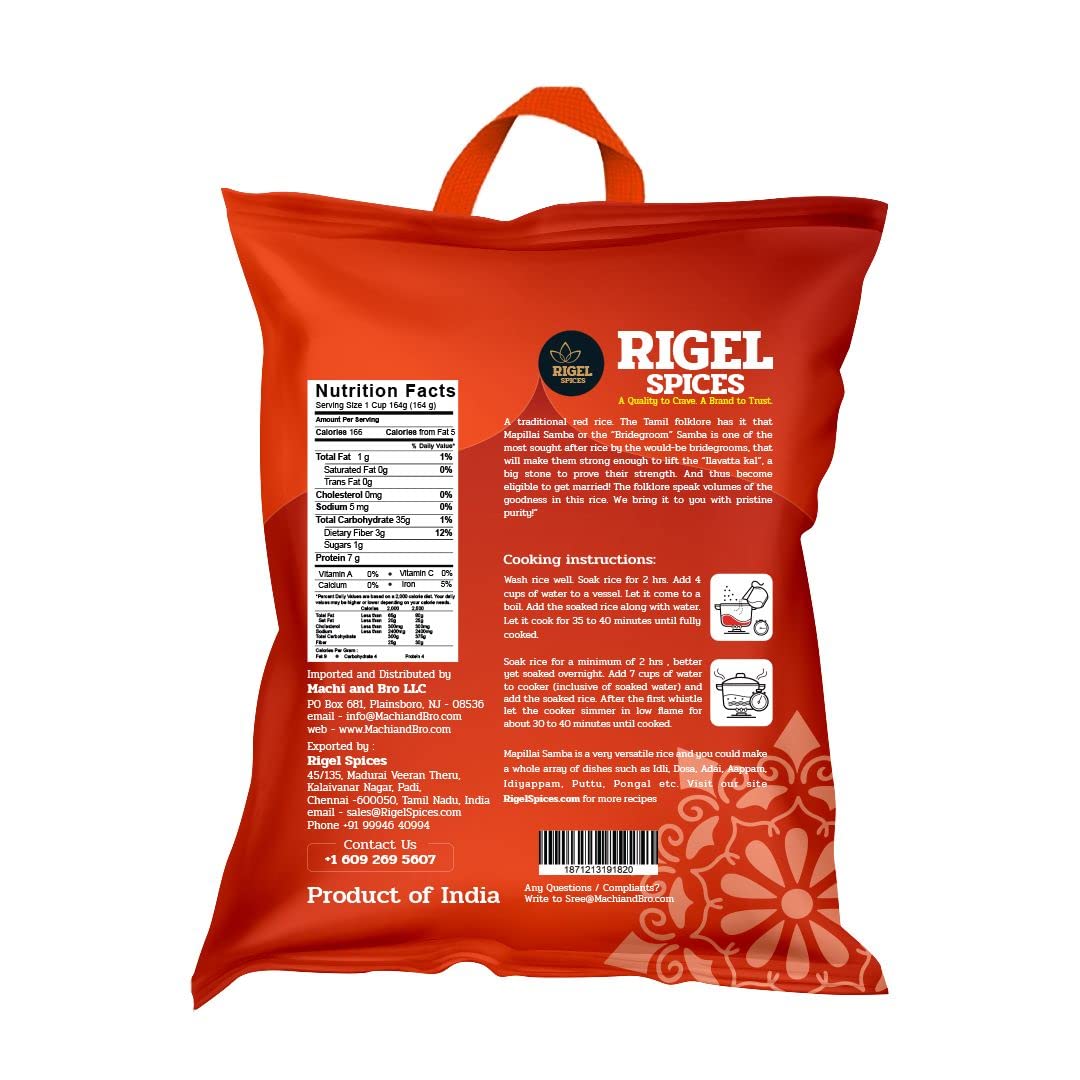 Rigel Spices | Mappillai Samba Red Rice | 12+ MONTHS AGED | BRIDEGROOM RICE | GLUTEN FREE | Ancient Red Rice (10 Lbs)