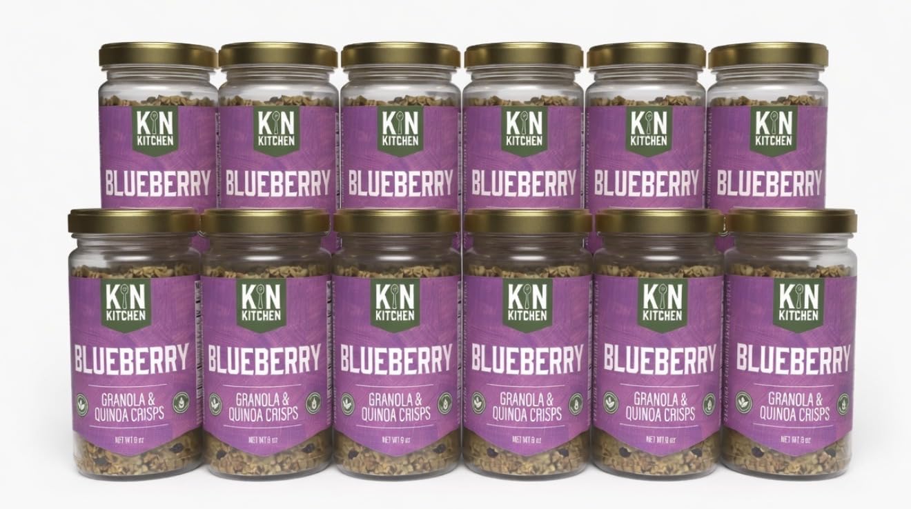 Kin Kitchen non-GMO Granola & Organic Quinoa Crisps, in a Glass Jar Recyclable and Resusable. Made with Real Fruit. No Aritificial Colors, Flavors, or